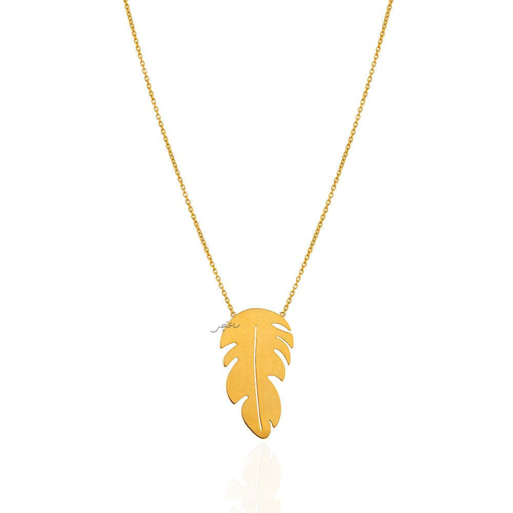 Yellow Gold Necklace with beautiful gold Feather design 18k 17 to 18 Inches Adjustable 4.24gr