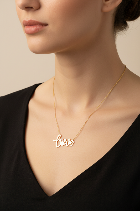Yellow Gold Love Necklace with Micky Mouse design 18K, 3.7 gr, 18"