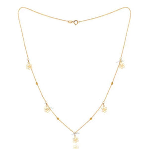 Yellow Gold Station Necklace with flowers and gold Ball, 18k, 2.4gr