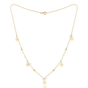 Yellow Gold Station Necklace with flowers and gold Ball, 18k, 2.4gr