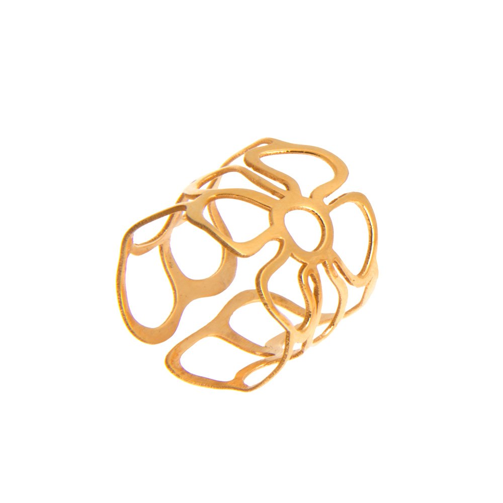 Yellow Gold Ring ,Flower design open shank 18k 1.93gr