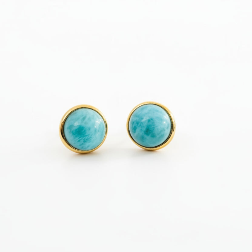 925 Sterling Silver Gold Plated Aqua Stone Studs Earrings