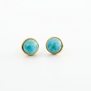 925 Sterling Silver Gold Plated Aqua Stone Studs Earrings