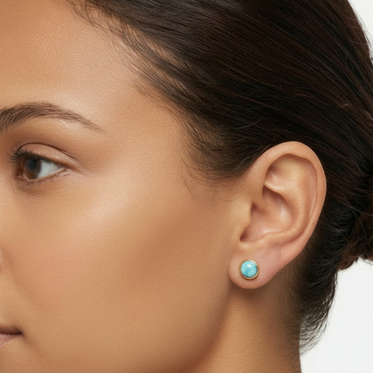 925 Sterling Silver Gold Plated Aqua Stone Studs Earrings