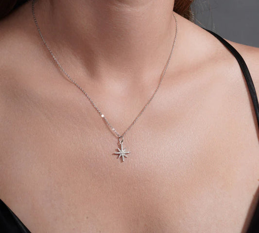 Certified GRA 925 Sterling Silver  Rhodium Plated 14.5mm North Star Moissanite Studded Adjustable Pendant Necklace-