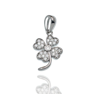 Certified GRA 925 Sterling Silver Rhodium Plated Moissanite Four Leaf Clover 9.6mm x 15mm Pendant