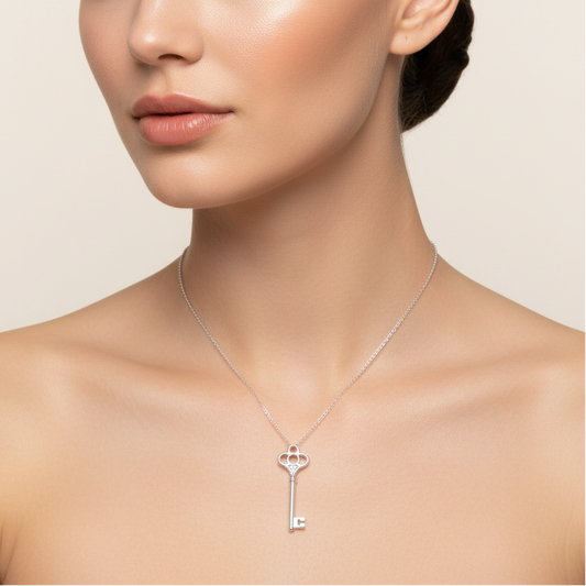 925 Sterling Silver Open Key Necklace