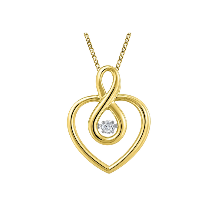 14k Yellow Gold Heart/ Infinity Necklace with Fire and Ice Canadian Diamond