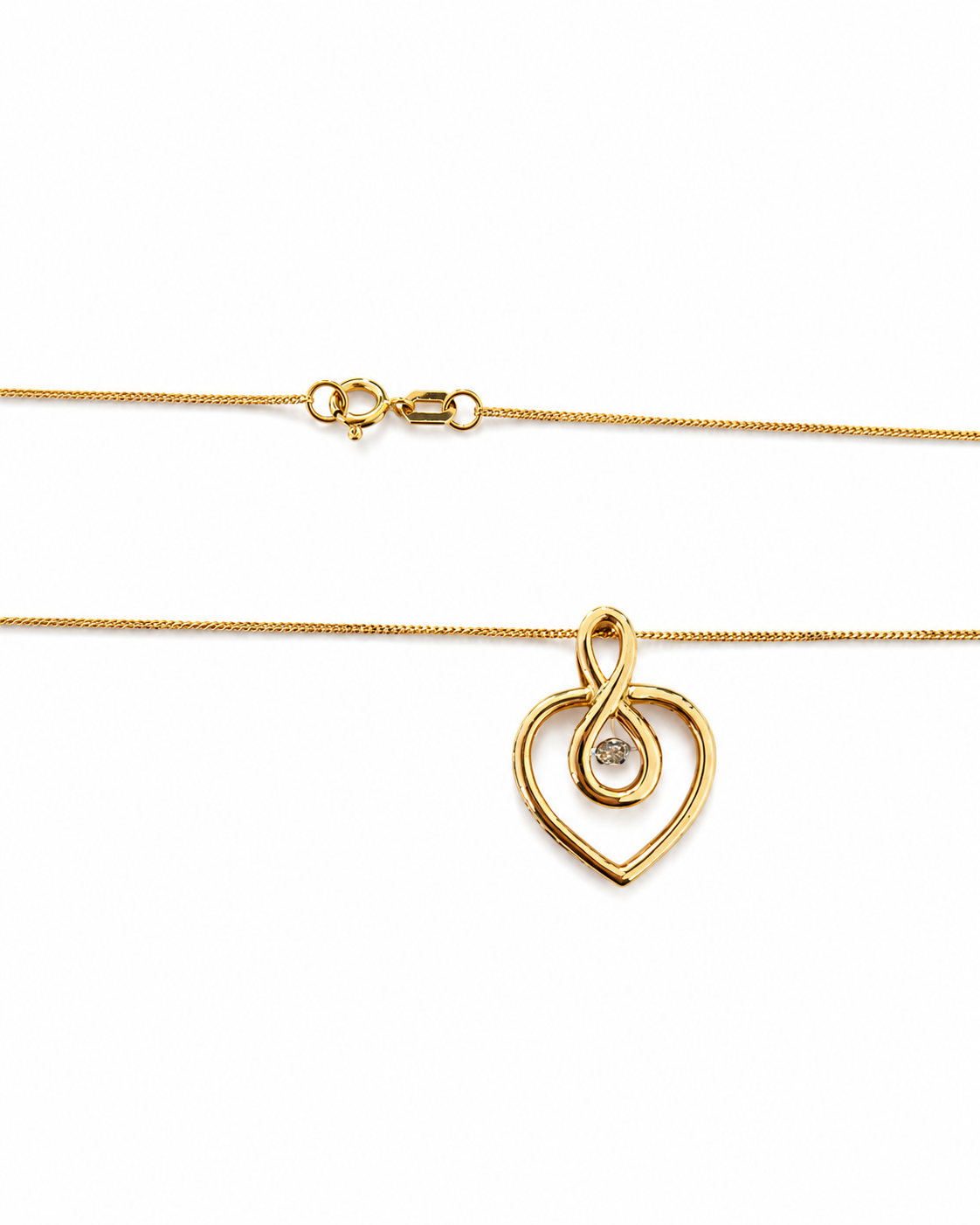 14k Yellow Gold Heart/ Infinity Necklace with Fire and Ice Canadian Diamond