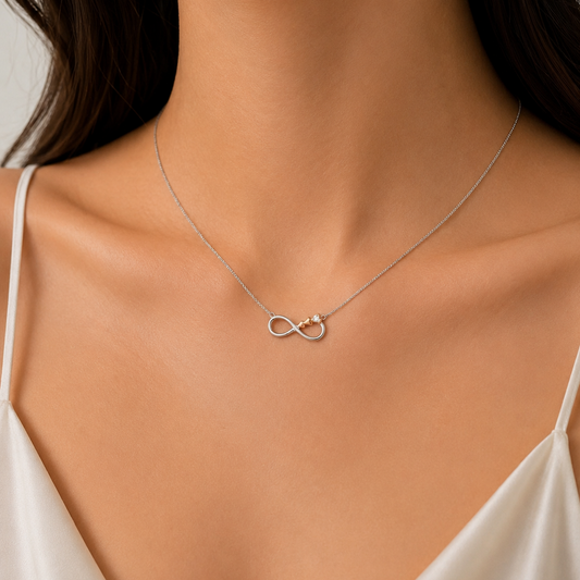 14k White Gold Infinity Necklace with Fire and Ice Canadian Diamond