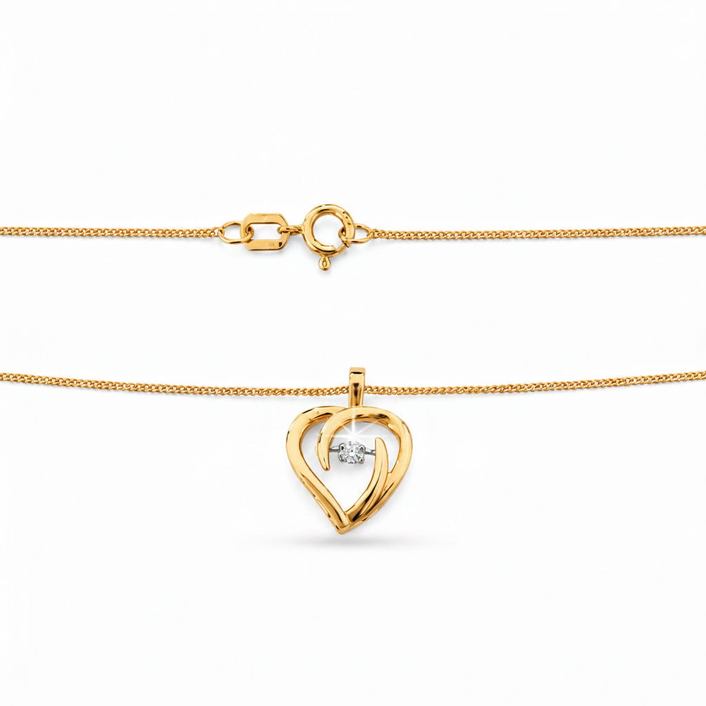 14K Yellow Gold Dancing Heart Necklace, 0.06ct I1 G – I