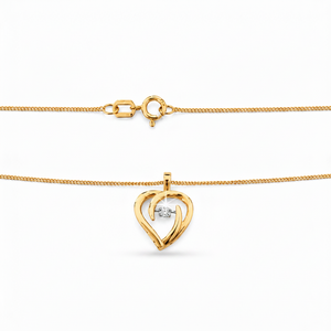 14K Yellow Gold Dancing Heart Necklace, 0.06ct I1 G – I