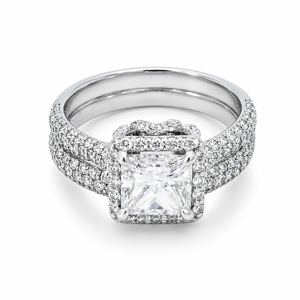Platinum Halo Princess Cut Canadian Diamond Ring and Band TDW: 3.42ct