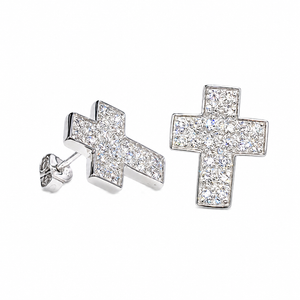 Sterling Silver 925 Rhodium-Plated Cross Micro Pave Clear CZ Earrings