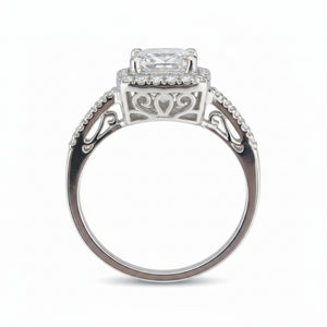 White Gold Princess-Cut Diamond Cluster Halo Split-Shank Ring.