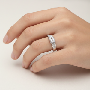 18k White Gold Princess-Cut Diamond Three-Stone Ring.