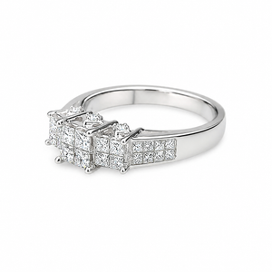 18k White Gold Princess-Cut Diamond Three-Stone Ring.