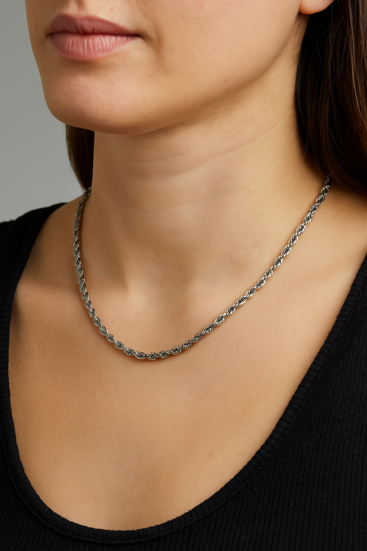 White Gold Solid Diamond Cut Rope Chain. 18k, 3.7gr, 18"