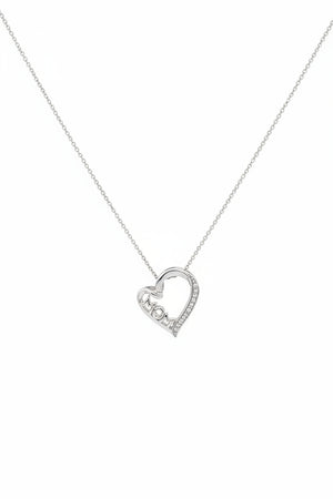 925 Sterling Silver MOM Heart Pendant Necklace with Lab-Grown Diamonds