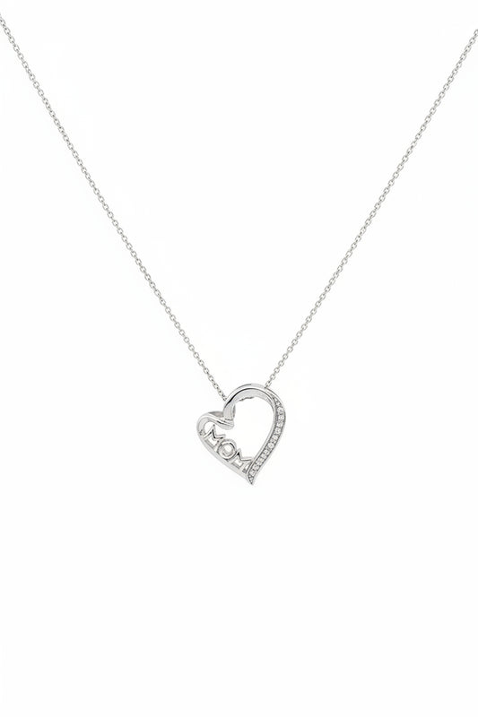 925 Sterling Silver MOM Heart Pendant Necklace with Lab-Grown Diamonds