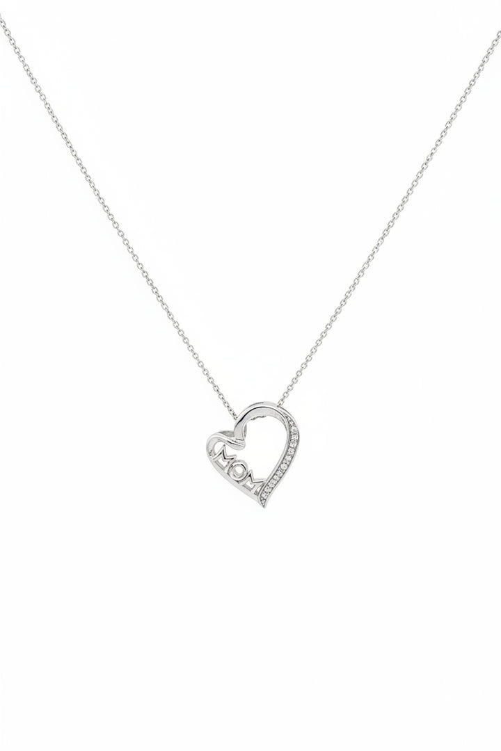 925 Sterling Silver MOM Heart Pendant Necklace with Lab-Grown Diamonds