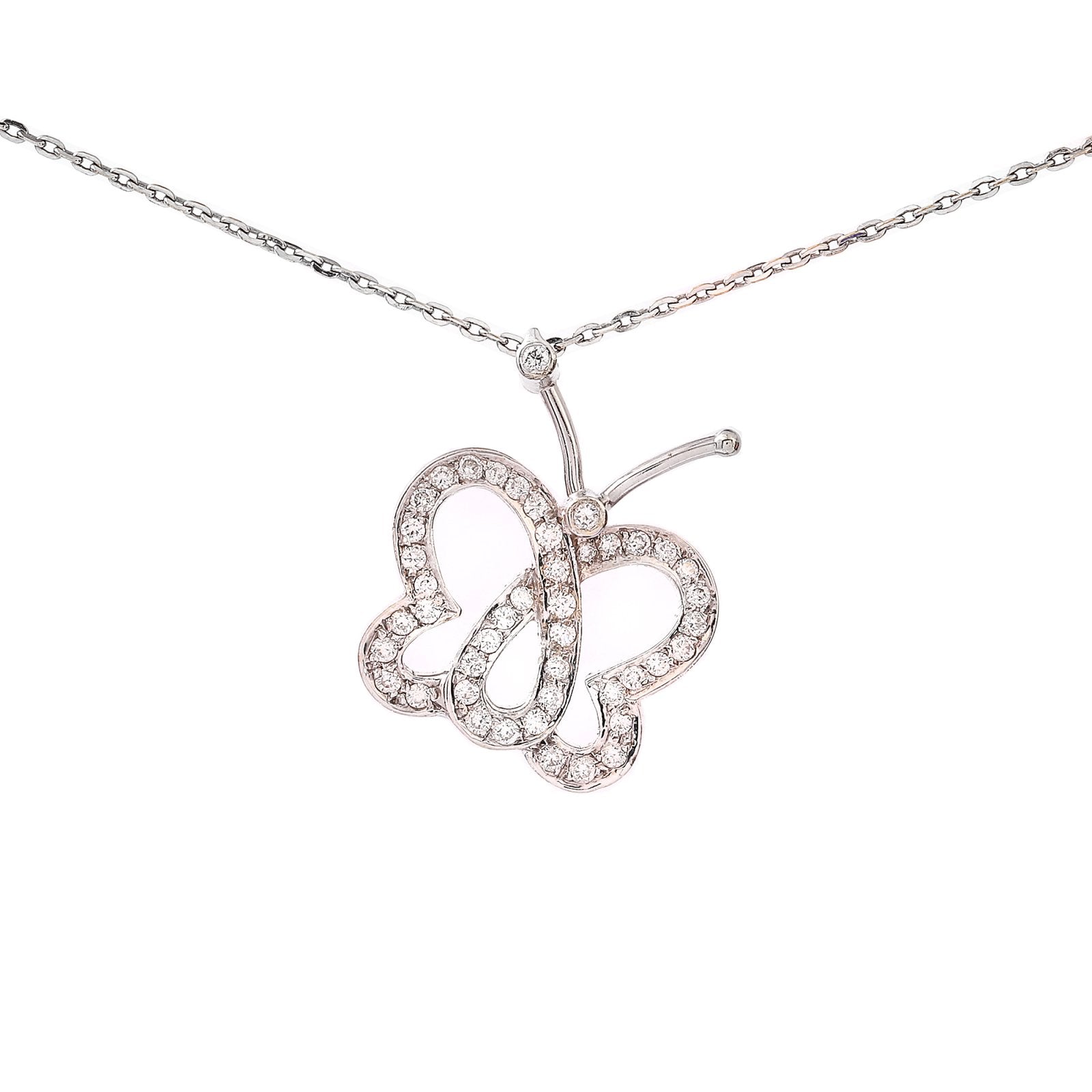 White Gold Butterfly Shape Diamond Necklace TDW: 0.95ct SI GH 18k 7.2gr