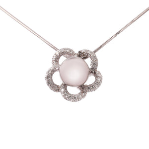 White Gold Flower Shape Black Pearl and Diamond Pendant TDW: 0.7ct 18k Pearl: 10.25mm Black Tahitan Pearl