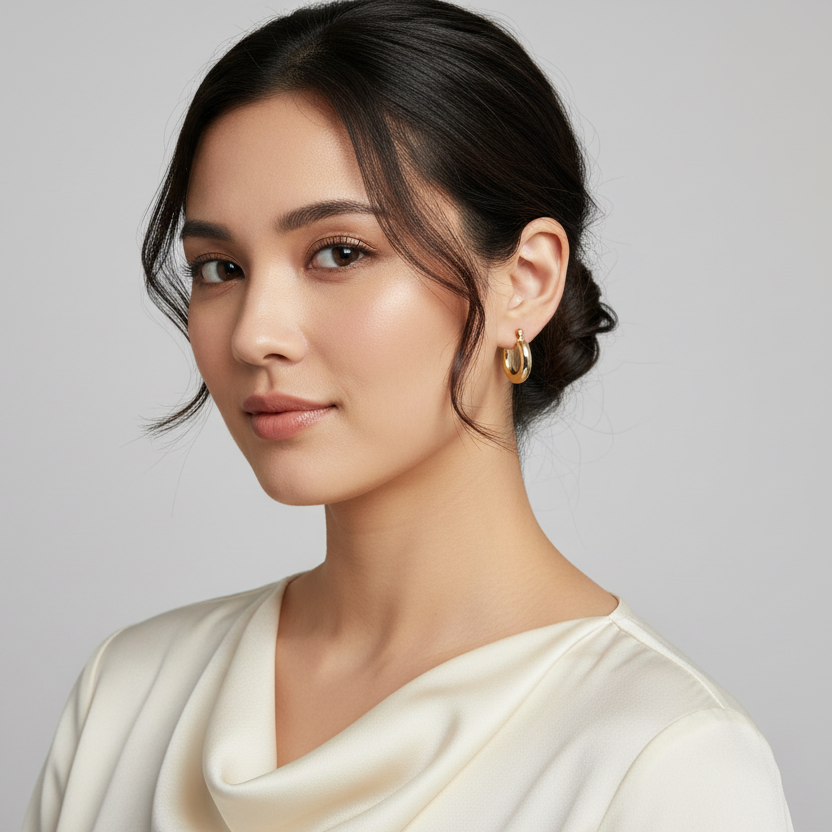 18K Yellow Gold Tube Hoop Earrings