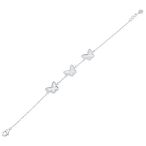 Sterling Silver Rhodium-Plated Sterling Silver Diamond Cut Three Butterfly Charm Adjustable Bracelet