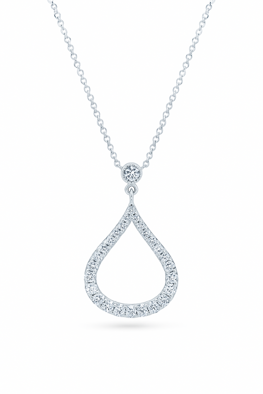 White Gold Diamond Pavé Teardrop Pendant Necklace. 14k, TDW: 0.23ct - Resale
