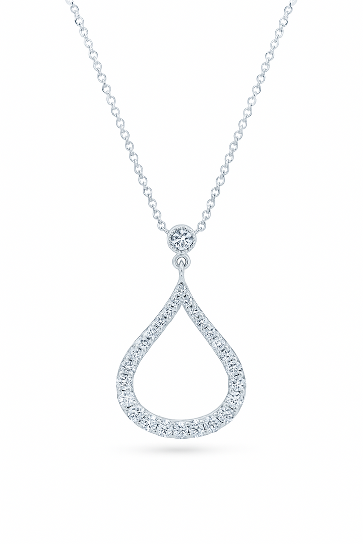 14K White Gold Diamond Pavé Teardrop Pendant Necklace. TDW: 0.23ct – Resale