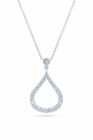 White Gold Diamond Pavé Teardrop Pendant Necklace. 14k, 0.23ct, 17 Inches