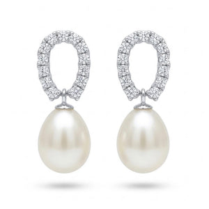 925 Sterling Silver CZ Freshwater Drop Pearl Earrings