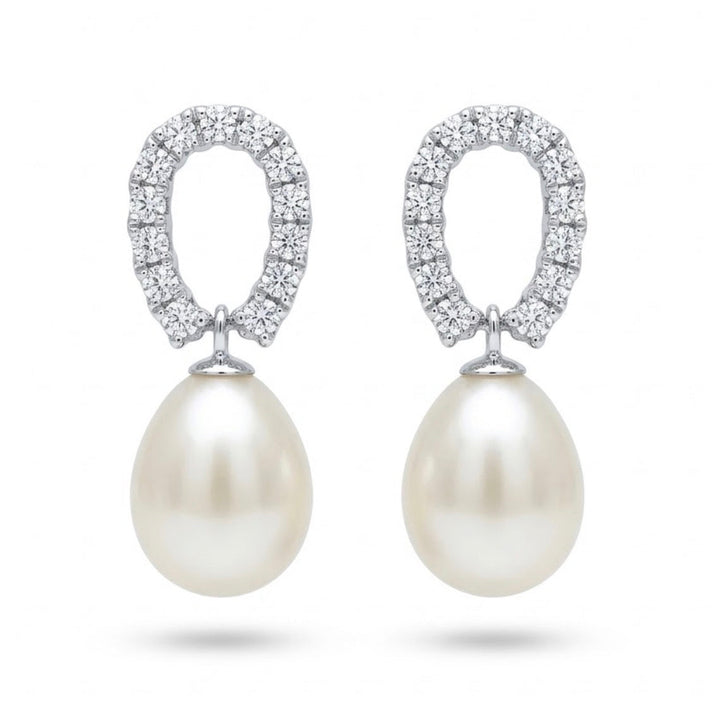 925 Sterling Silver CZ Freshwater Drop Pearl Earrings