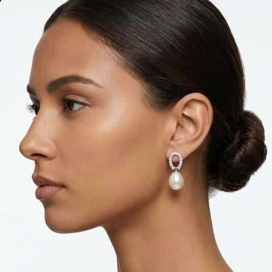 925 Sterling Silver CZ Freshwater Drop Pearl Earrings