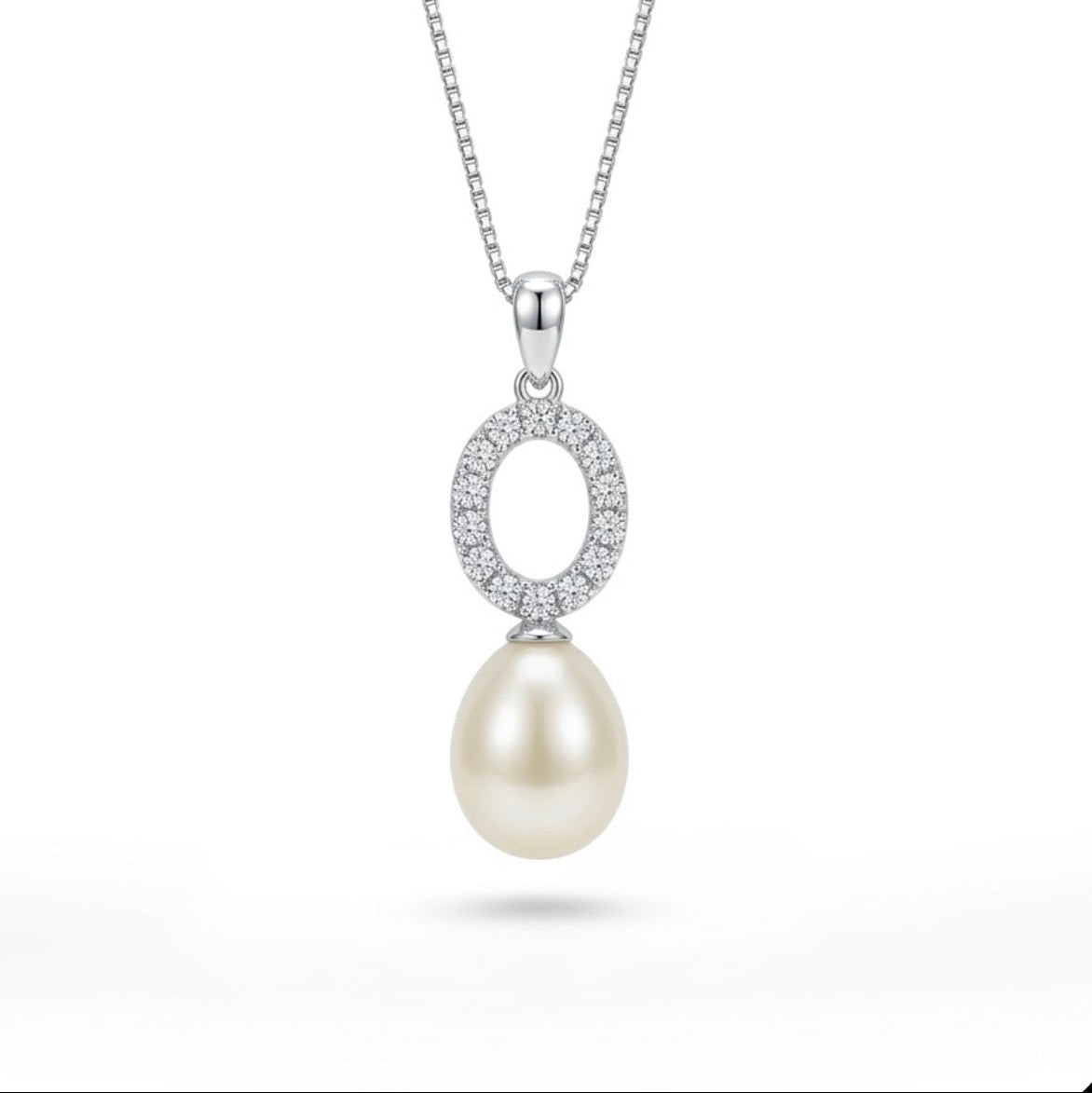 925 Sterling Silver Cubic Zirconia Freshwater Drop Pearl Pendant