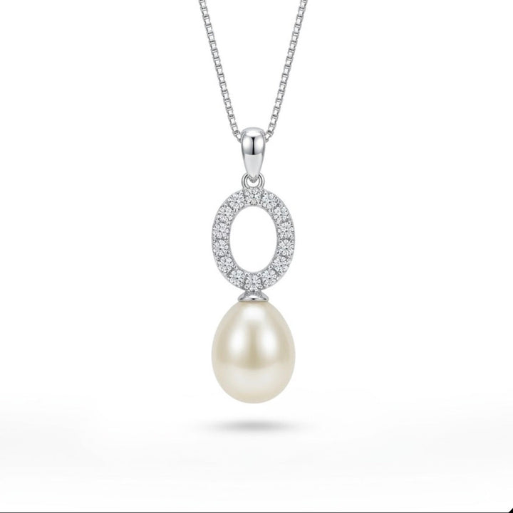 925 Sterling Silver Cubic Zirconia Freshwater Drop Pearl Pendant