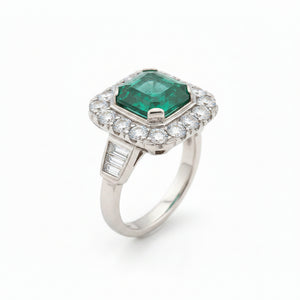 Vintage Platinum Cocktail Diamond and Enhanced Emerald Ring. E: 2.43ct, TDW: 2ct, VS, EF