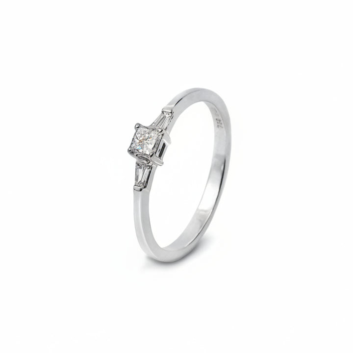 18K White Gold Three Diamond Ring