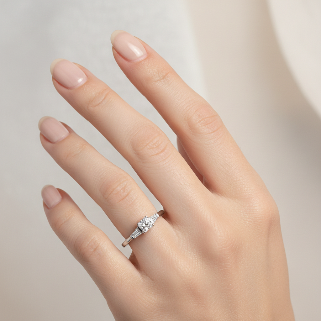 18K White Gold Three Diamond Ring