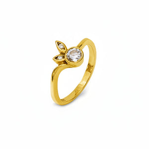 18K Yellow Gold Diamond Leaf Ring