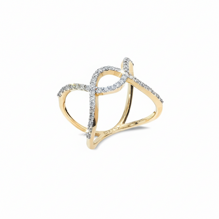 14K Yellow Gold Cross Over Diamond Ring