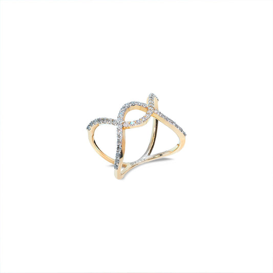 Yellow Gold Cross Over Diamond Ring TDW:0.44  SI1 GH 14k 3.04gr