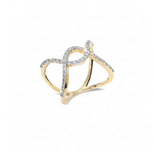 Yellow Gold Cross Over Diamond Ring TDW:0.44  SI1 GH 14k