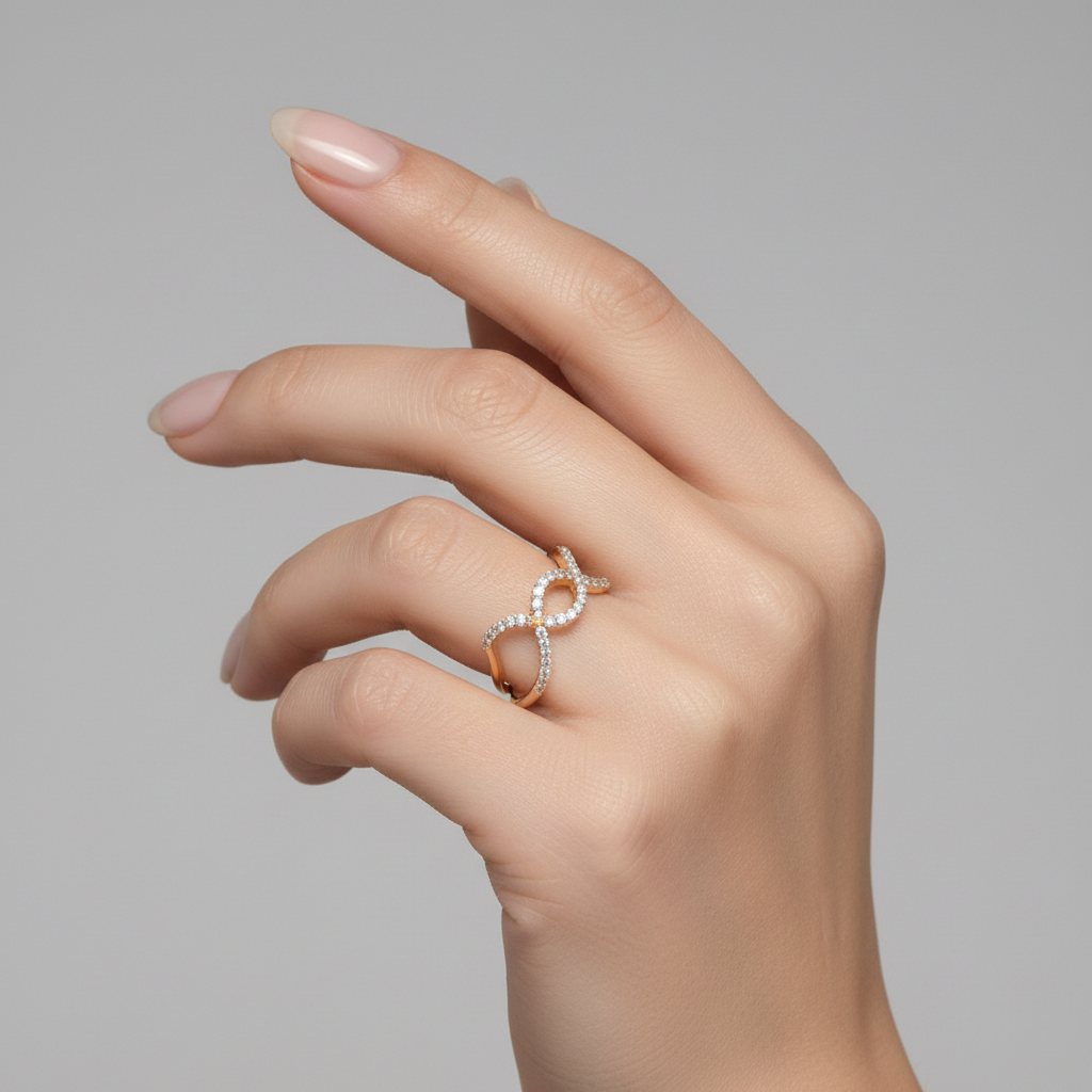 Yellow Gold Cross Over Diamond Ring 14k,  TDW:0.44ct SI1 GH