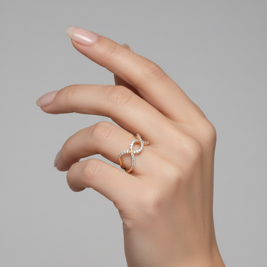 Yellow Gold Cross Over Diamond Ring 14k,  TDW:0.44ct SI1 GH