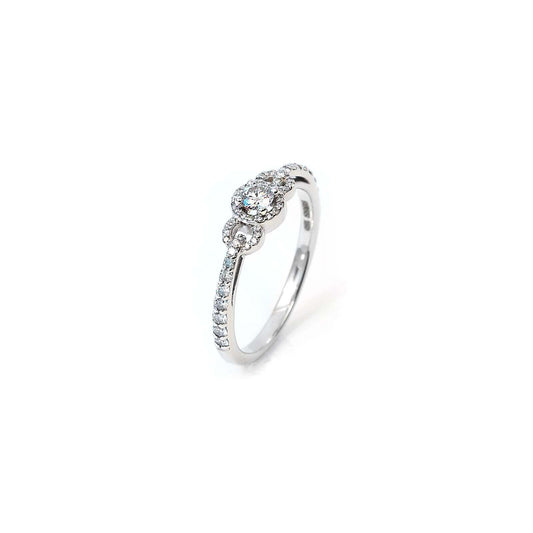White Gold Diamond Ring Band Three Linked Circles on Top. Centre Diamond: 0.14ct and 44 Small Round Cut Diamonds on Two Side Circles and Shanks. TDW: 0.51ct VS-SI FH. 18k 2.75gr