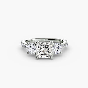 Three – Stone with Pavé Band