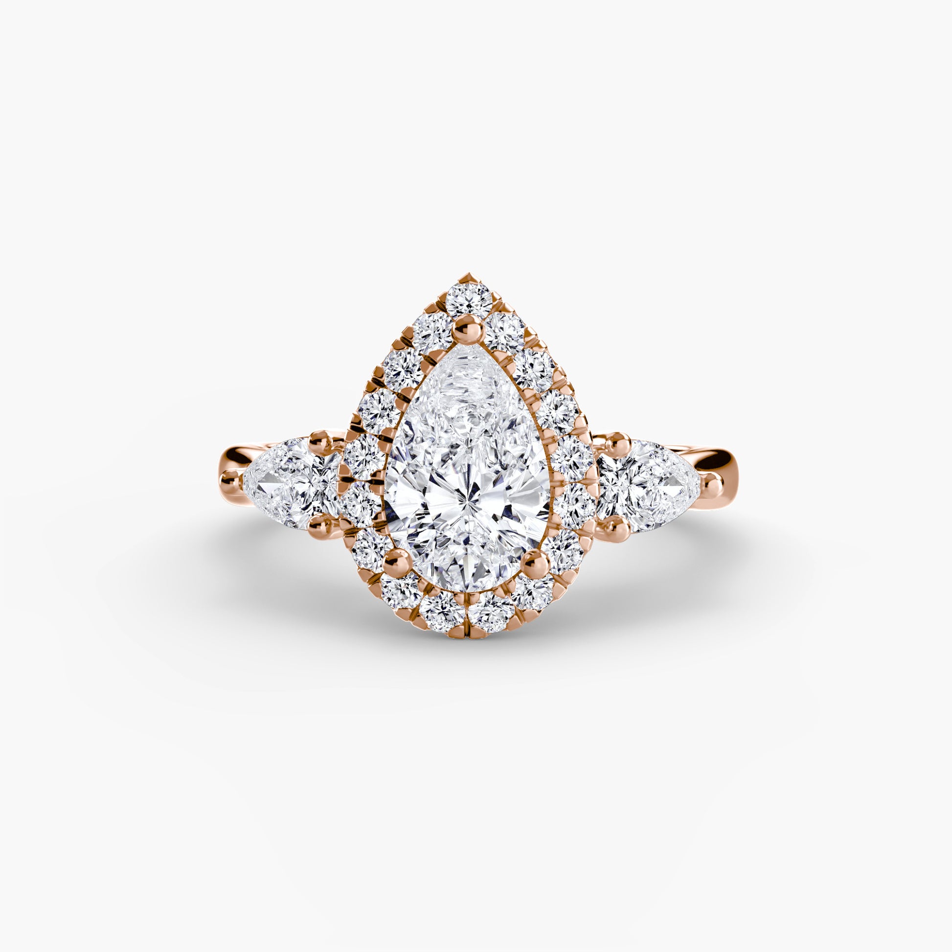 Three – Stone Ring with Halo