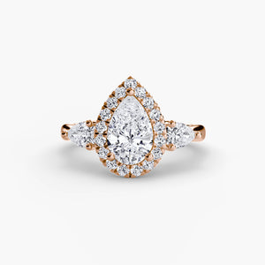Three – Stone Ring with Halo